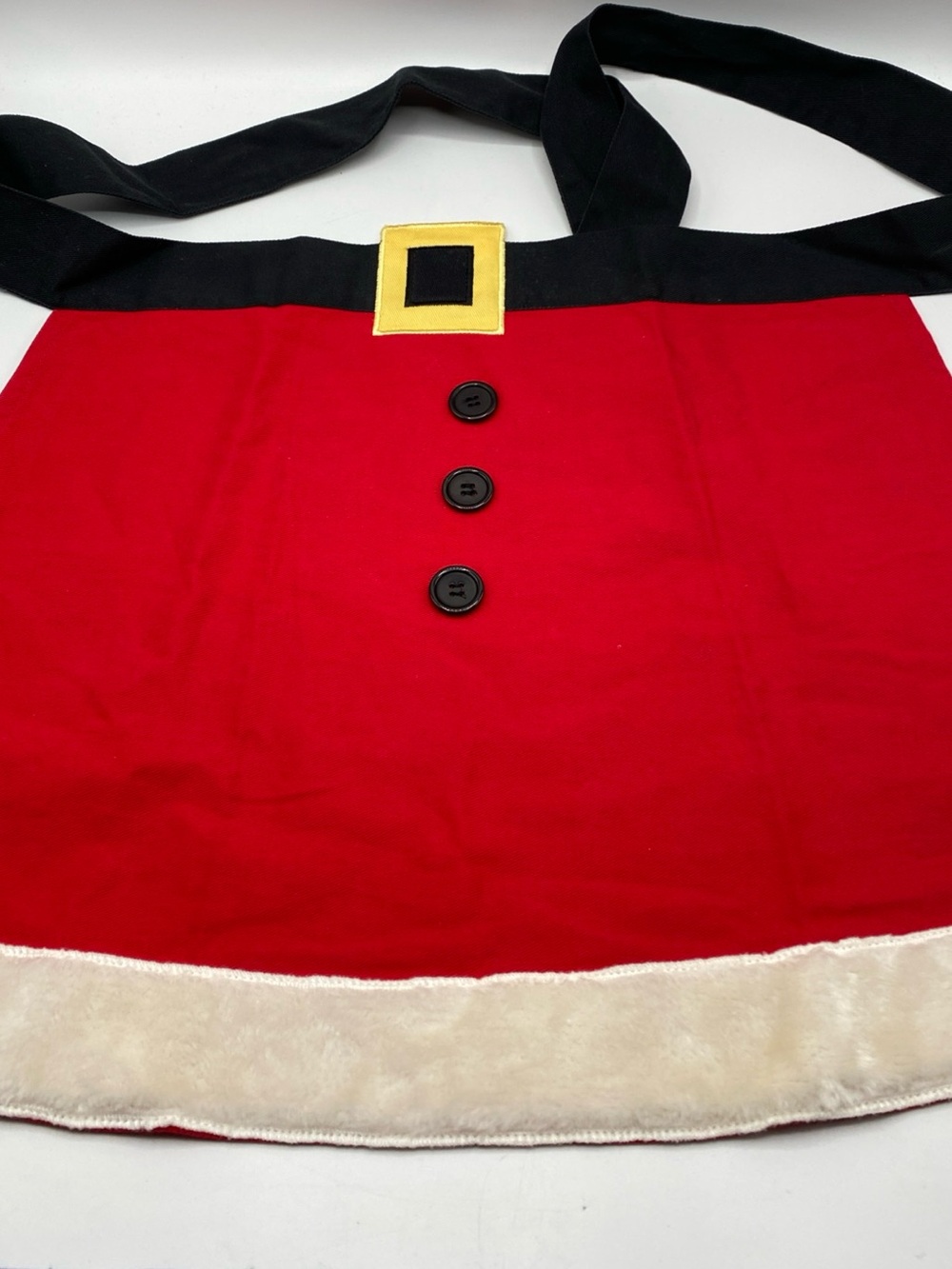 Christmas Santa Claus Apron Red Black Buttons White Trim Half Chic Cotton